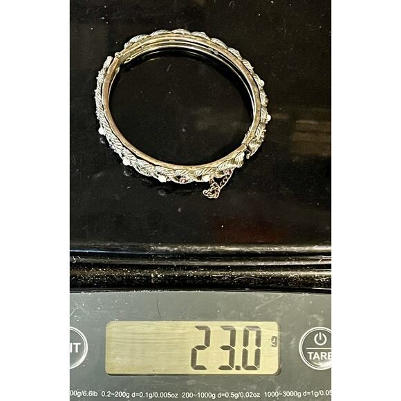 VTG Victorian Revival Hinged Bangle Amethyst Seed Pearls Safety Chain - Picture 16 of 16